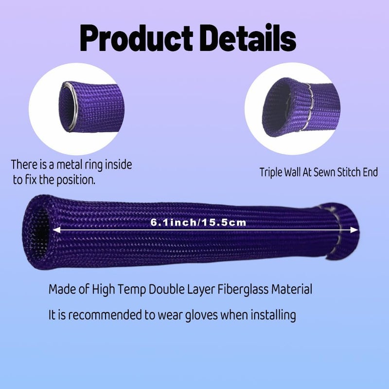 MAUTEMOWING 8 PCS Spark Plug Heat Shield Sleeve 2500° Spark Plug Wire Heat Shield 6 Inches Spark Plug Wire Boots Protection Insulator Cover Wrap for LS1 / LS2 Sbc BBC 350 454 Car Truck, Purple - Image 2